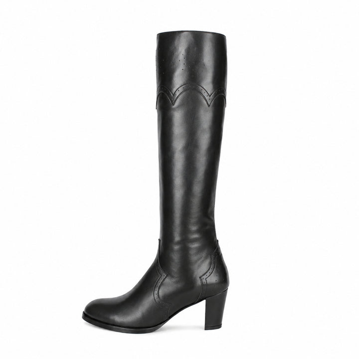 Kniehohe Stiefel mit Brogue-Details (Modell 430) Leder schwarz