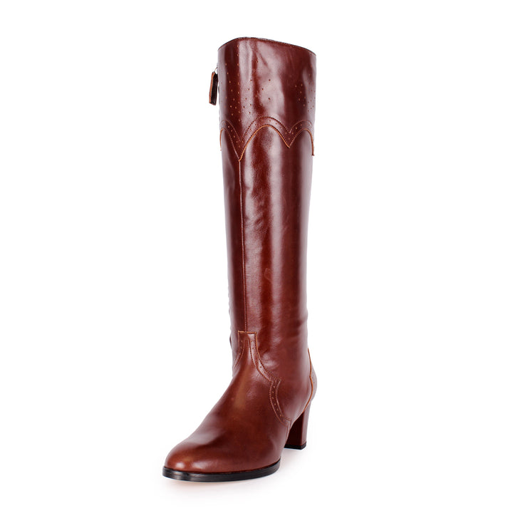 Kniehohe Stiefel mit Brogue-Details (Modell 430) Leder schwarz