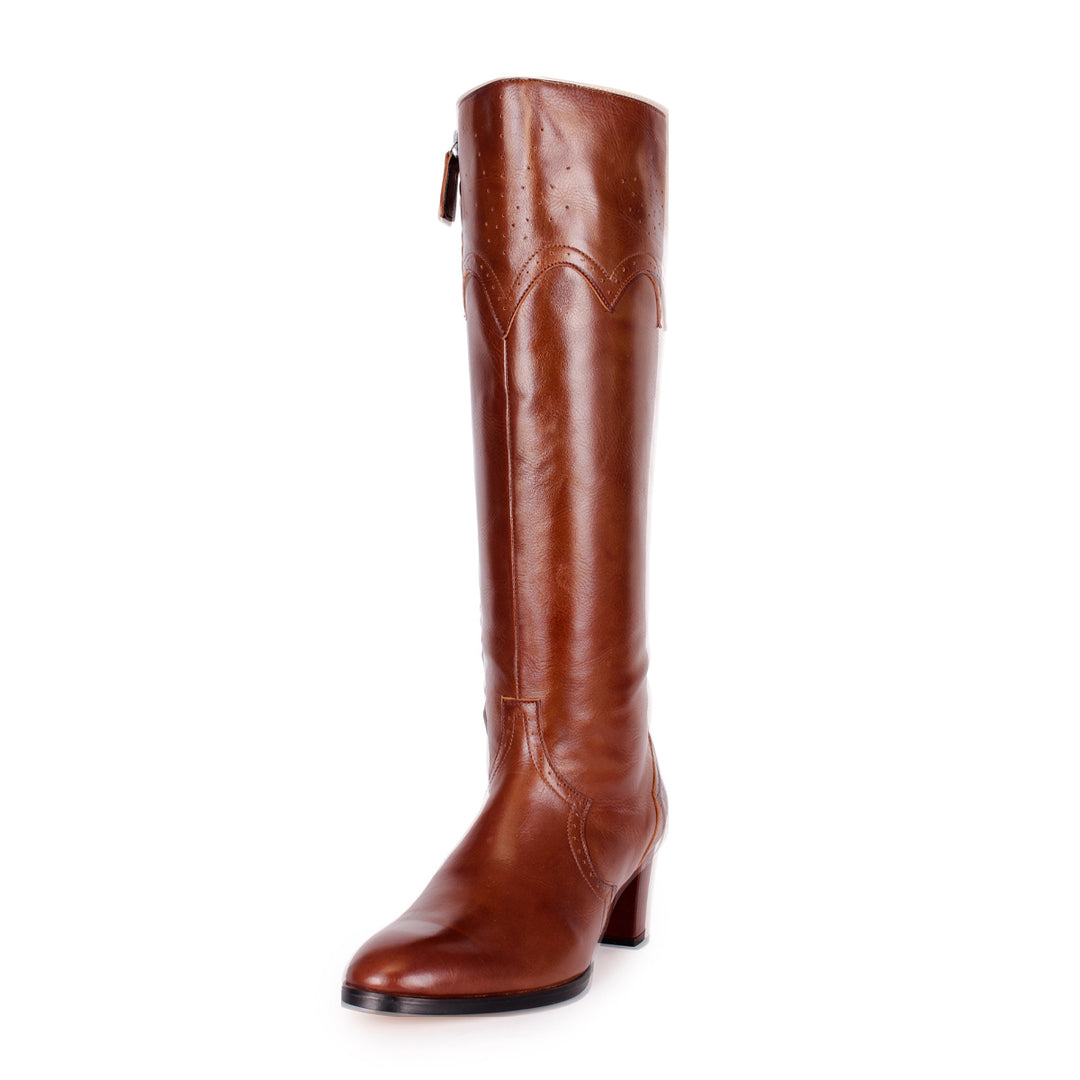 Kniehohe Stiefel mit Brogue-Details (Modell 430) Leder cognac