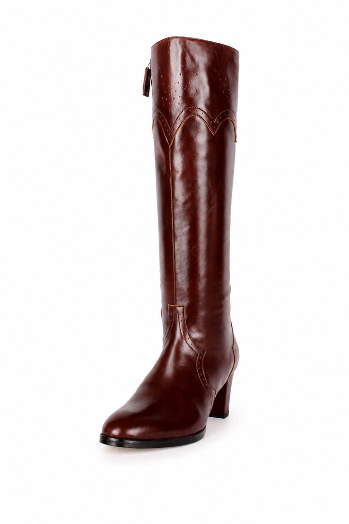Kniehohe Stiefel mit Brogue-Details (Modell 430) Leder dunkelbraun