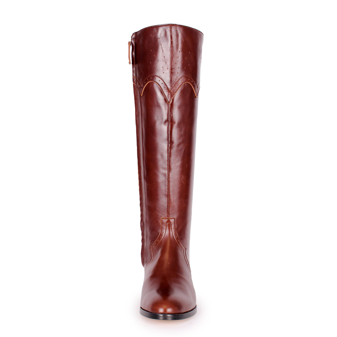 Kniehohe Stiefel mit Brogue-Details (Modell 430) Leder schwarz