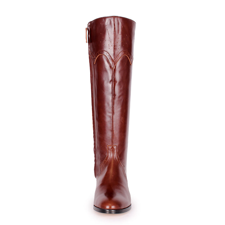Kniehohe Stiefel mit Brogue-Details (Modell 430) Leder schwarz