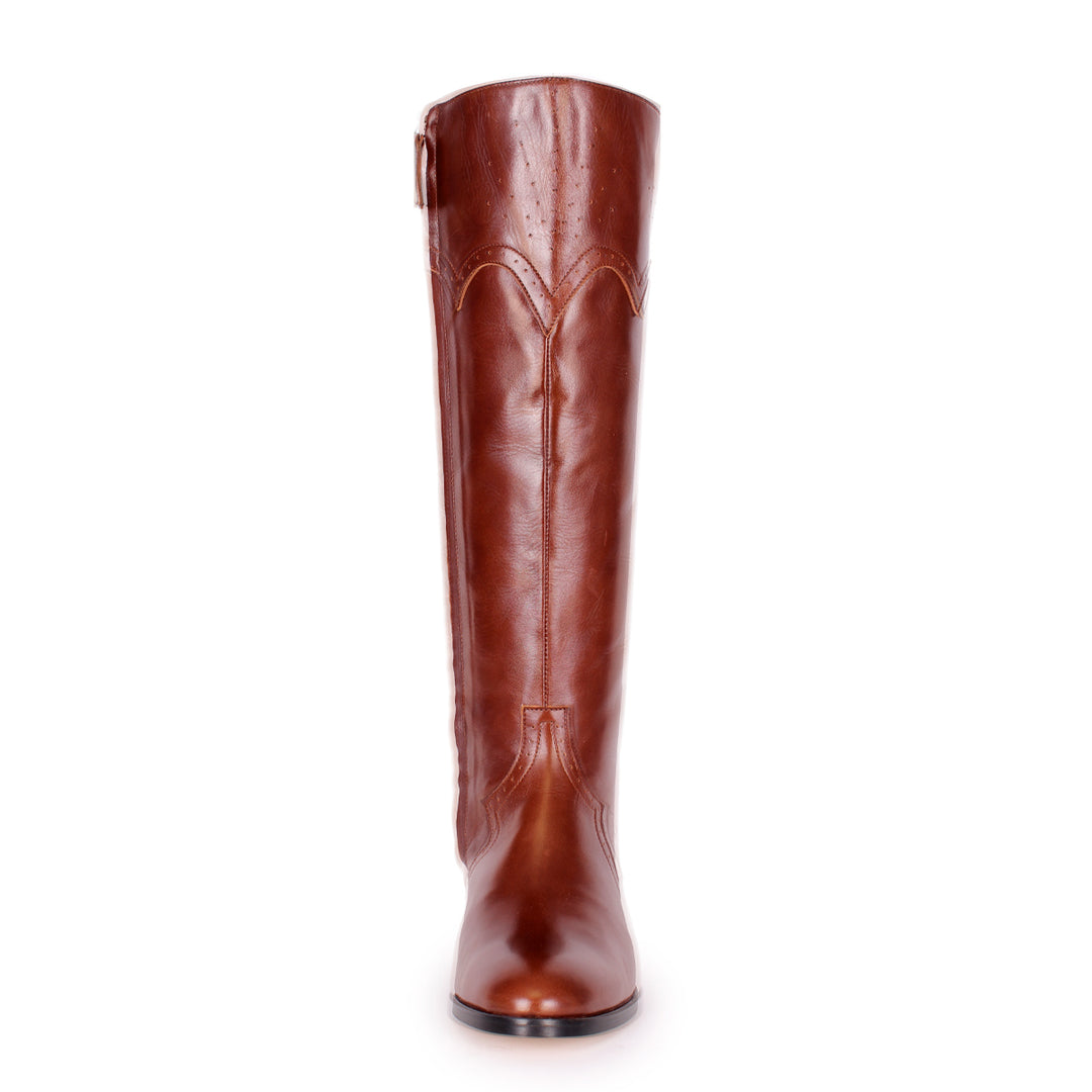 Kniehohe Stiefel mit Brogue-Details (Modell 430) Leder cognac