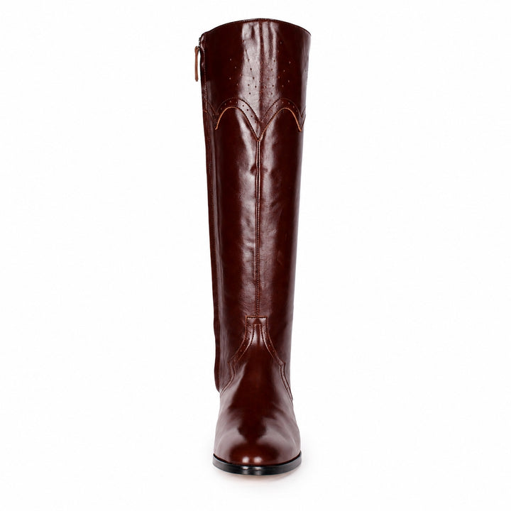 Kniehohe Stiefel mit Brogue-Details (Modell 430) Leder dunkelbraun