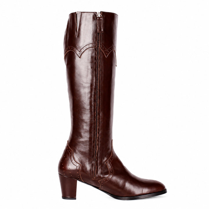 Kniehohe Stiefel mit Brogue-Details (Modell 430) Leder dunkelbraun