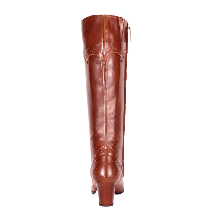 Kniehohe Stiefel mit Brogue-Details (Modell 430) Leder cognac
