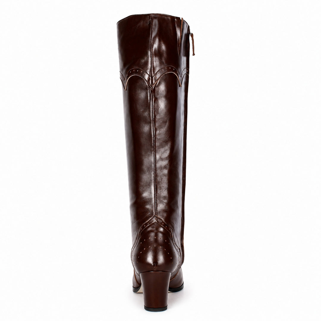 Kniehohe Stiefel mit Brogue-Details (Modell 430) Leder dunkelbraun