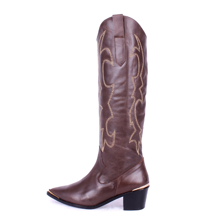 Kniehohe Westernboots mit Metallspitze (Modell 480) Leder marron