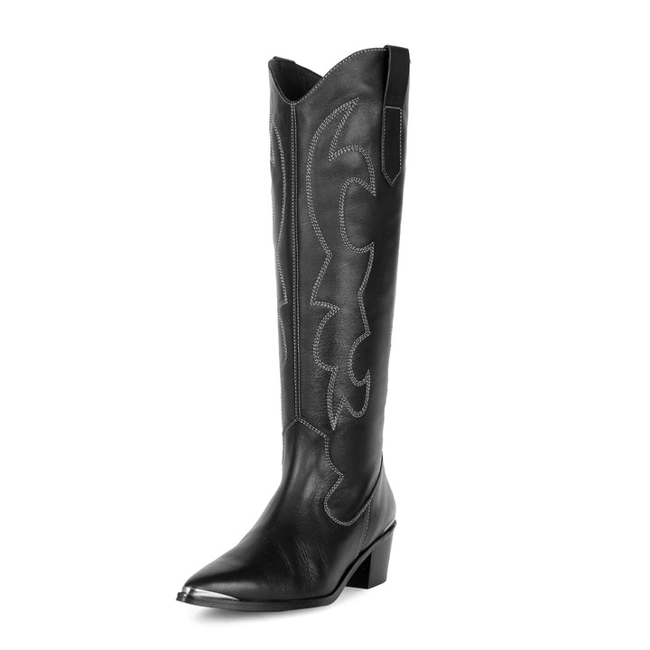 Santiags hauteur genou avec pointe en métal (modèle 480) cuir noir