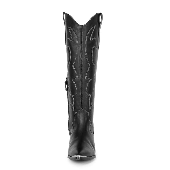 Santiags hauteur genou avec pointe en métal (modèle 480) cuir noir