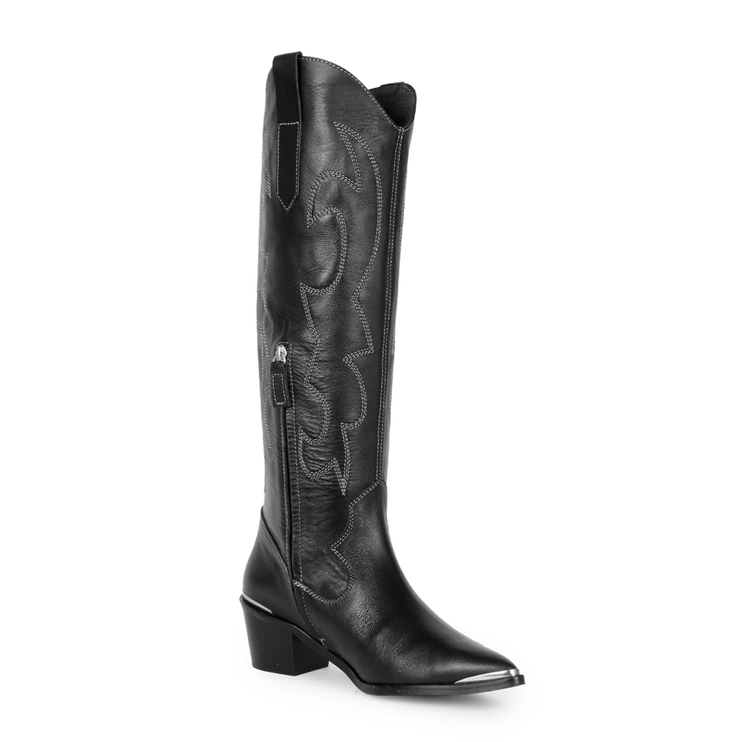 Santiags hauteur genou avec pointe en métal (modèle 480) cuir noir