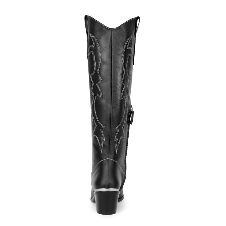 Santiags hauteur genou avec pointe en métal (modèle 480) cuir noir