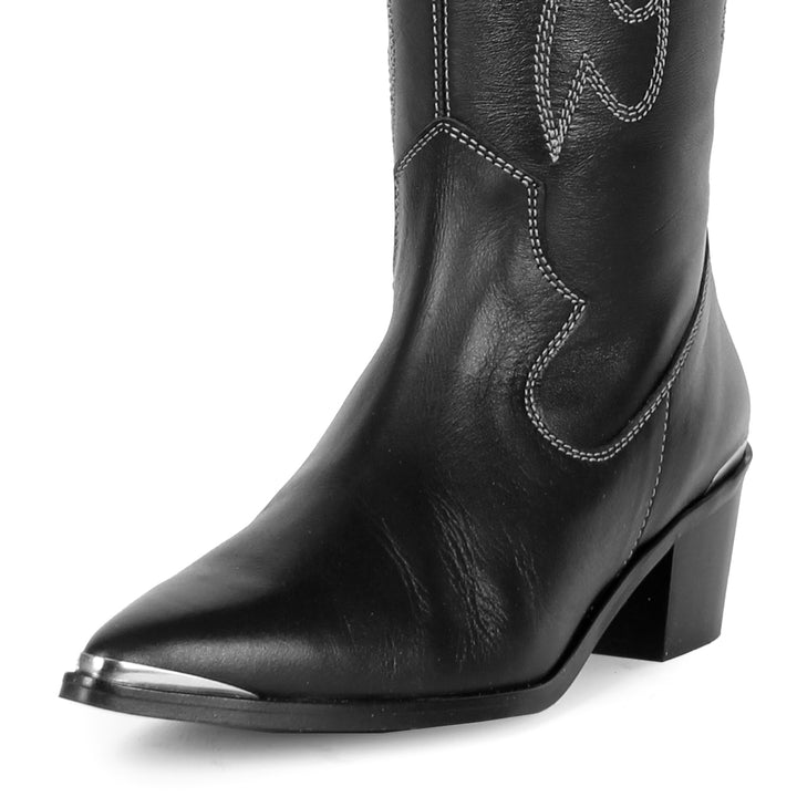 Santiags hauteur genou avec pointe en métal (modèle 480) cuir noir