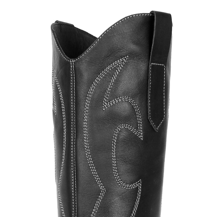 Santiags hauteur genou avec pointe en métal (modèle 480) cuir noir