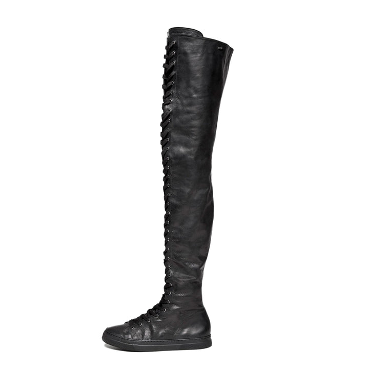 Sneaker thigh highs with lacing (model 500) leather black