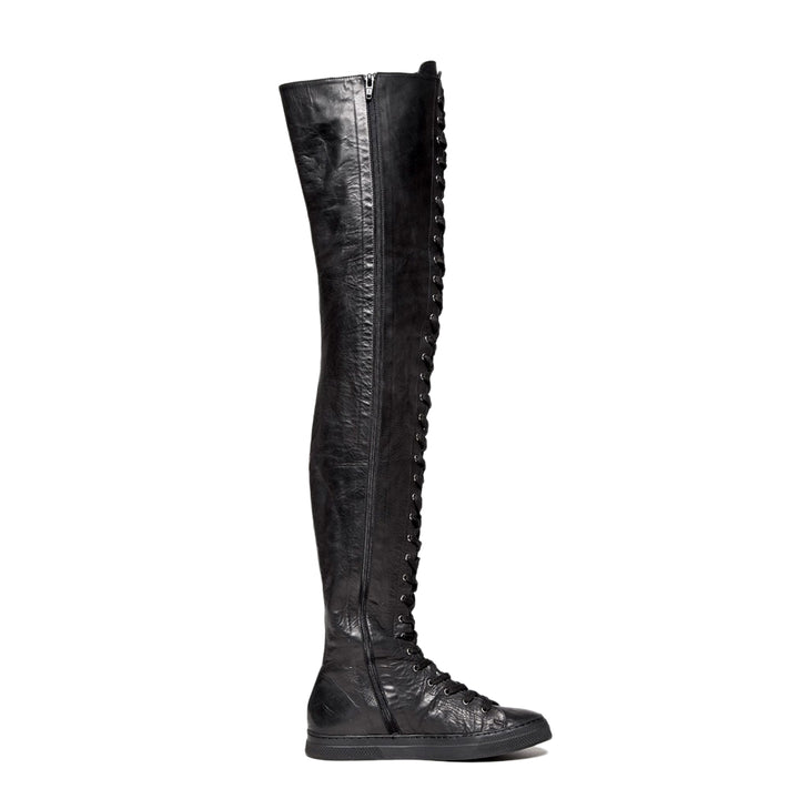 Sneaker thigh highs with lacing (model 500) leather black
