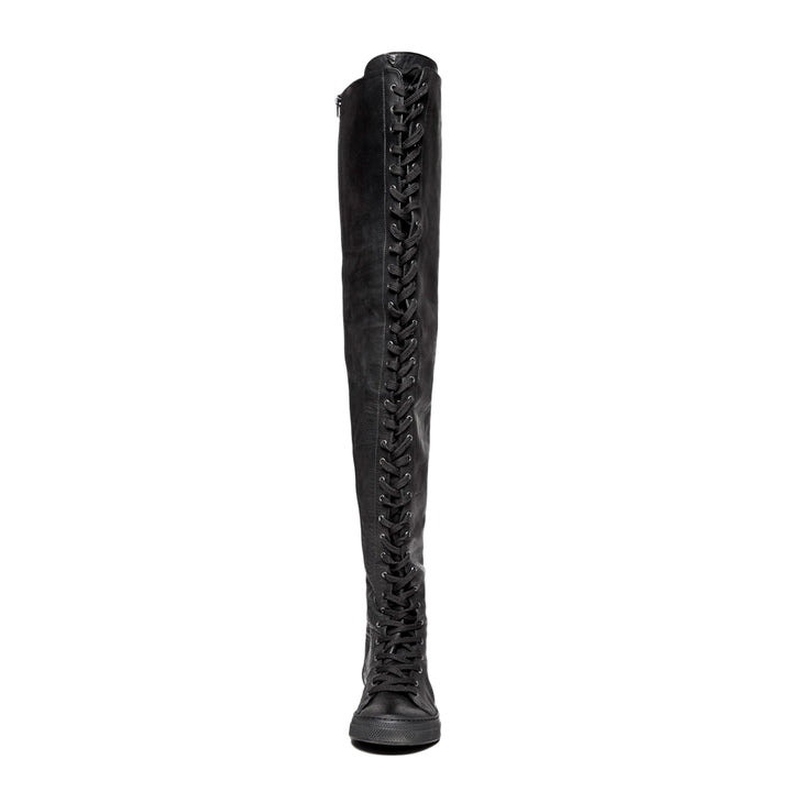 Sneaker thigh highs with lacing (model 500) leather black