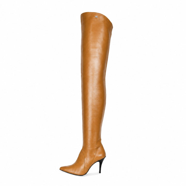Thigh high boots with high heels (model 504) leather camel