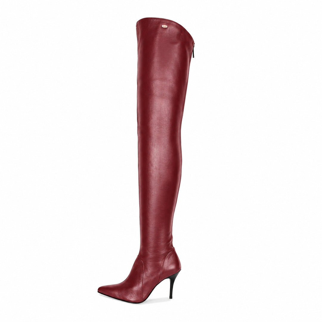 Bottes hautes cuissardes à talons hauts (modèle 504) cuir oxblood