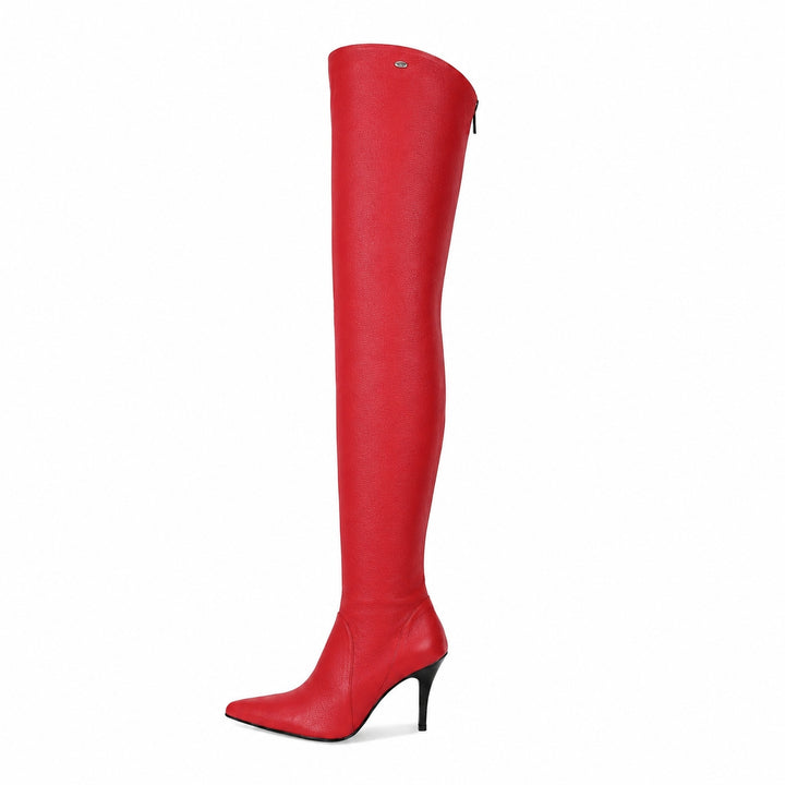 Thigh high boots with high heels (model 504) leather red