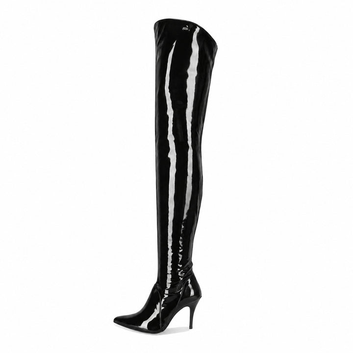 Bottes hautes cuissardes à talons hauts (modèle 504) vinyle noir