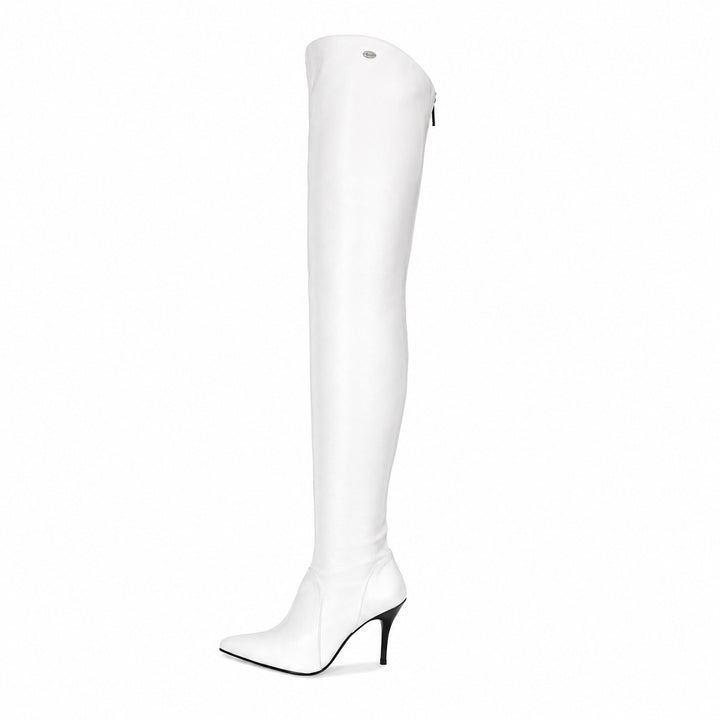 Thigh high boots with high heels (model 504) leather white