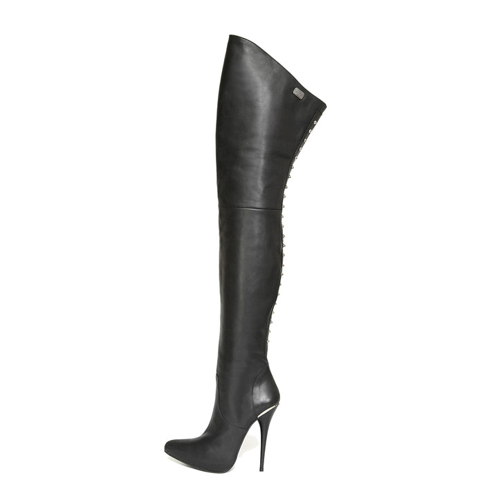 Cuissardes à talon haut avec rivets (modèle 510) cuir noir