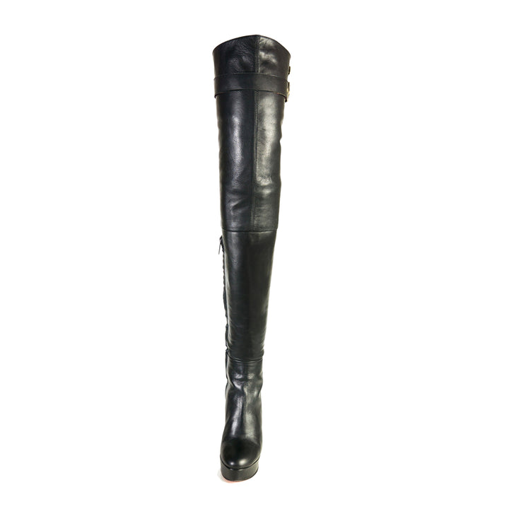 Thigh boots with block heel and buckle (model 517) leather black