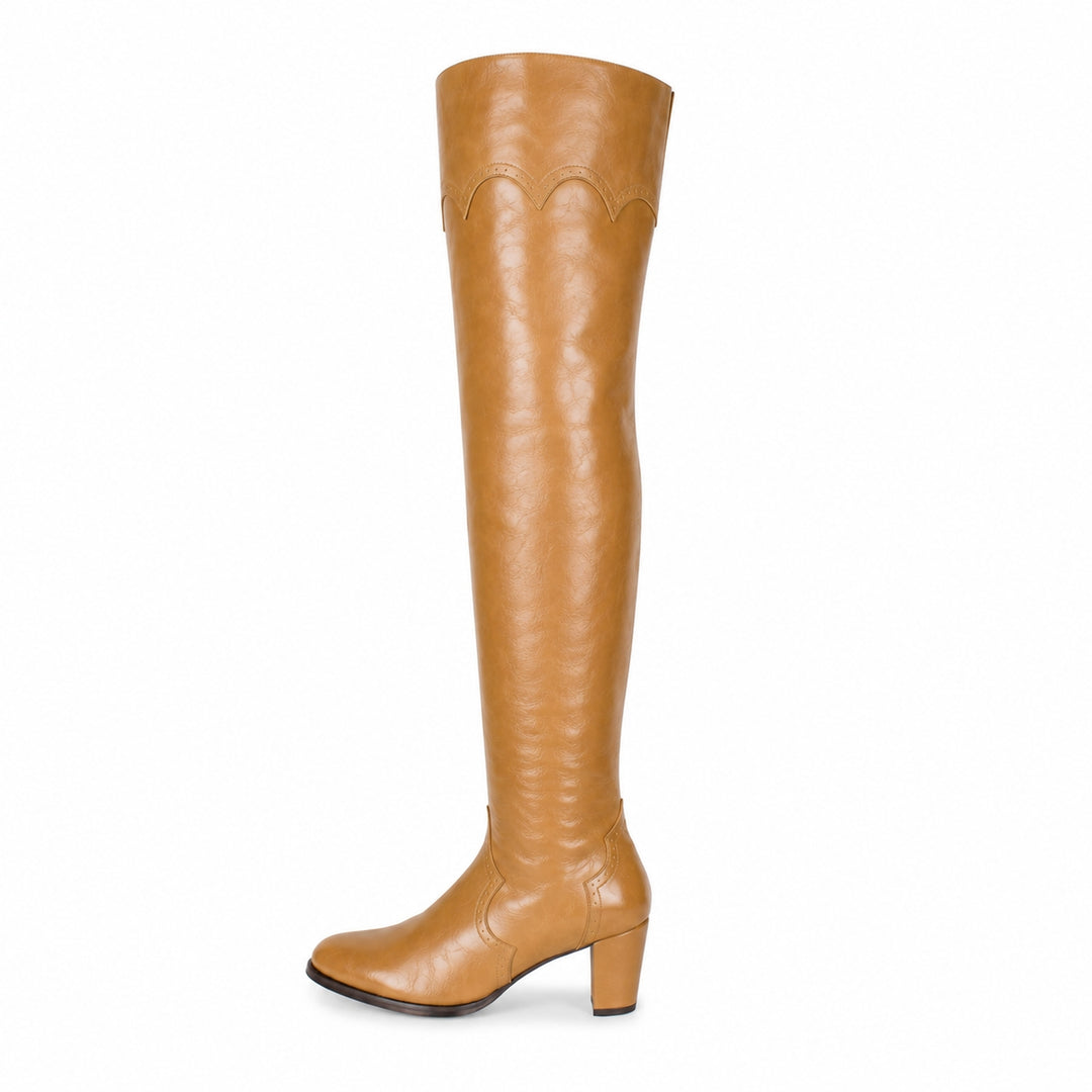 Overknees mit Brogue-Details (Modell 530) Leder camel