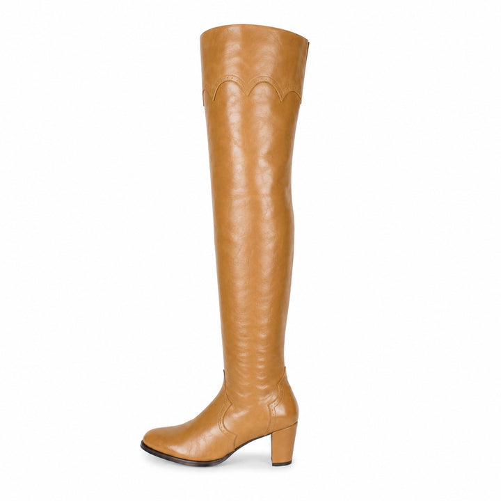 Overknees mit Brogue-Details (Modell 530) Leder camel