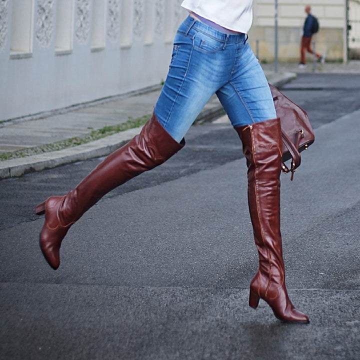 Overknees mit Brogue-Details (Modell 530) Leder dunkelbraun