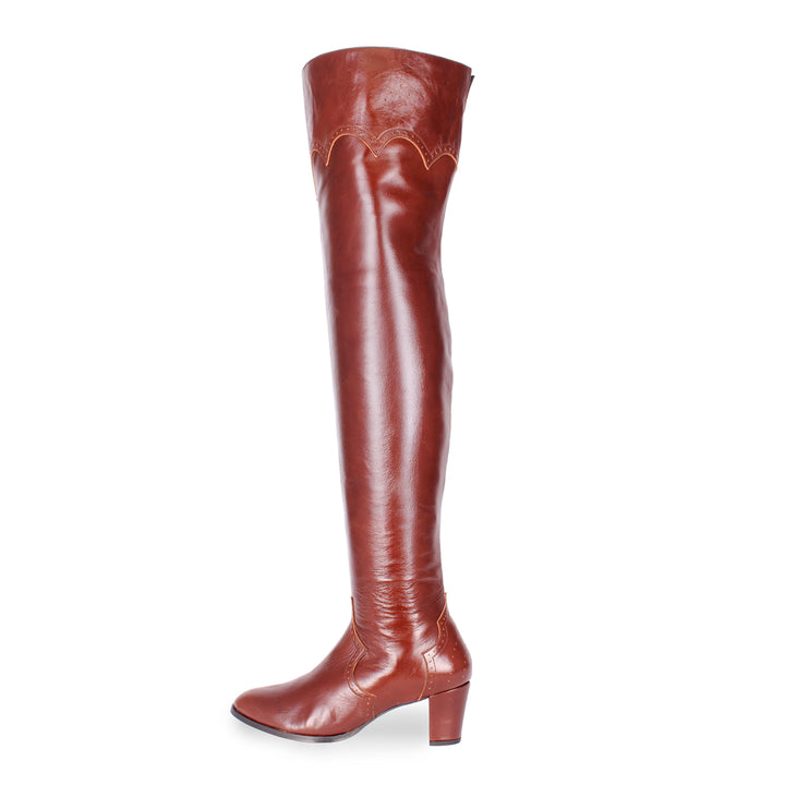 Overknees mit Brogue-Details (Modell 530) Leder cognac