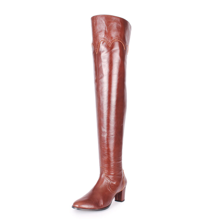 Overknees mit Brogue-Details (Modell 530) Leder camel