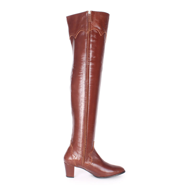 Overknees mit Brogue-Details (Modell 530) Leder camel