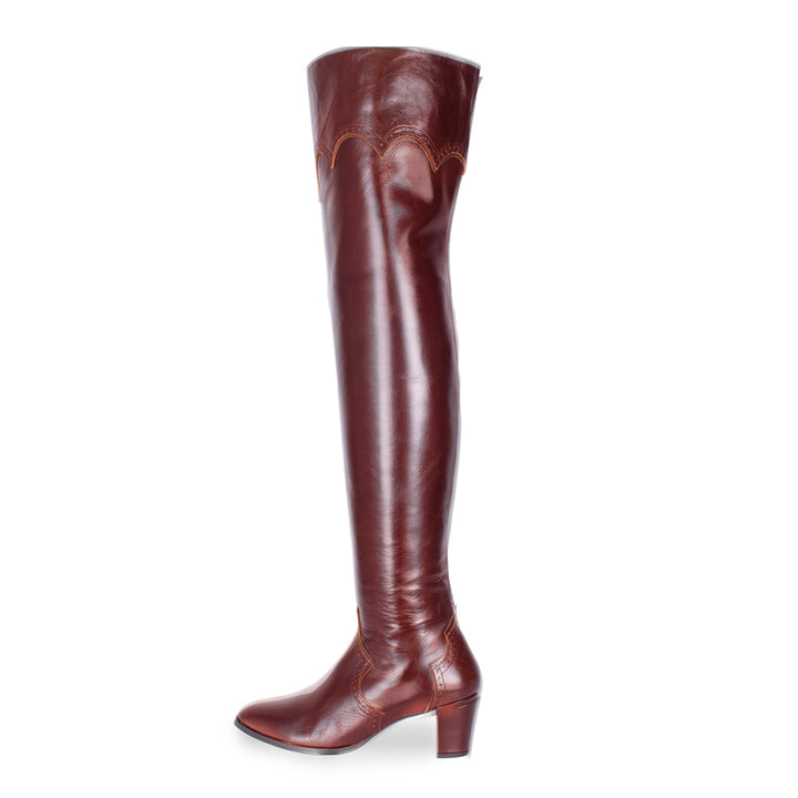Overknees mit Brogue-Details (Modell 530) Leder dunkelbraun