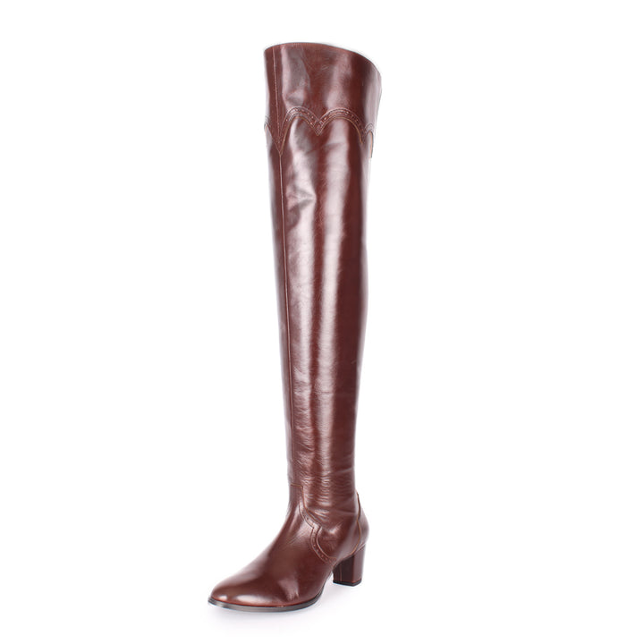Overknees mit Brogue-Details (Modell 530) Leder dunkelbraun