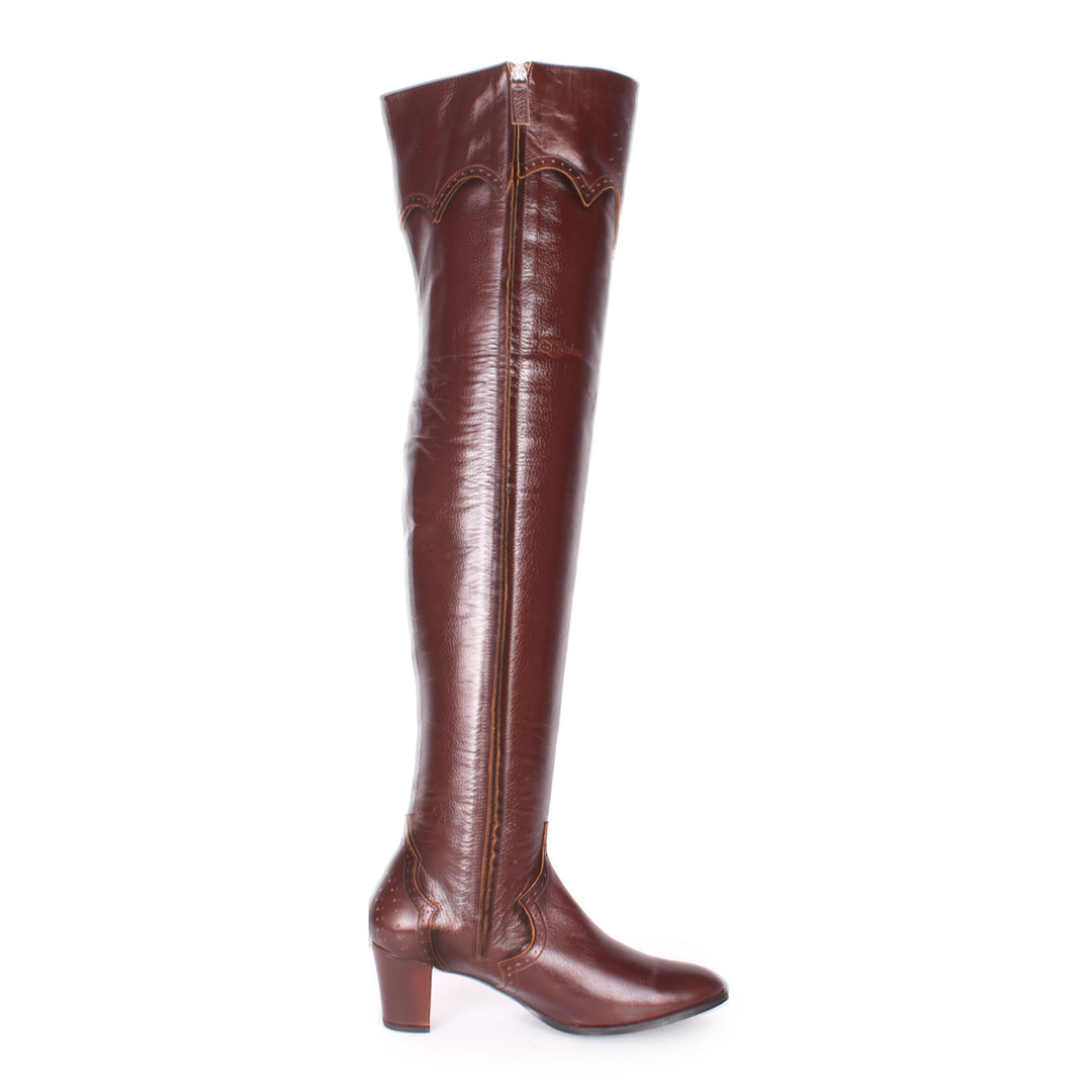 Overknees mit Brogue-Details (Modell 530) Leder dunkelbraun