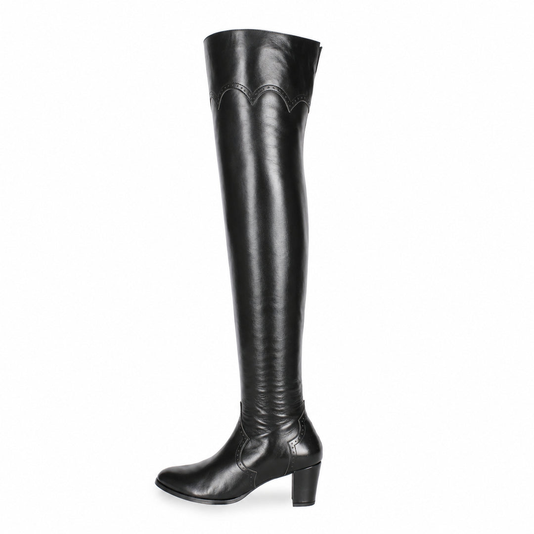 Overknees mit Brogue-Details (Modell 530) Leder schwarz