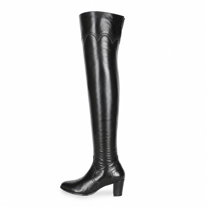 Overknees mit Brogue-Details (Modell 530) Leder schwarz