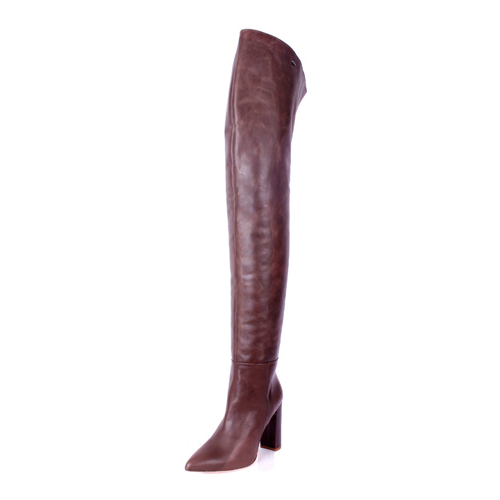 Cuissardes à talon carré (modèle 540) cuir marron