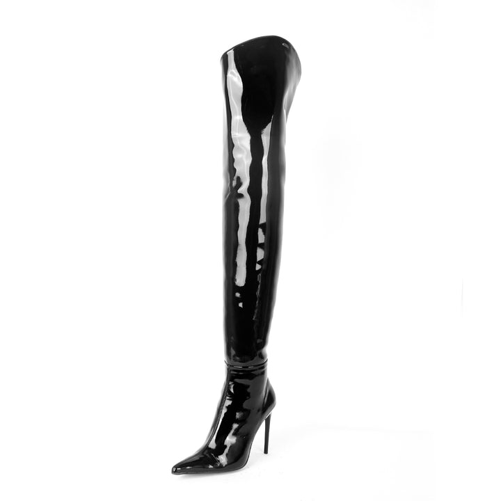 Cuissardes stiletto extra pointues (modèle 560) vinyle noir