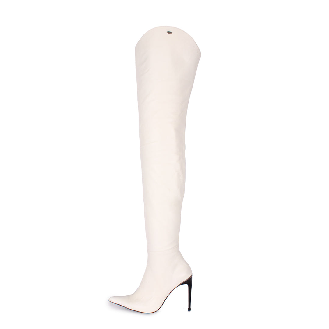 Stiletto thigh highs extra pointed (model 560) leather white