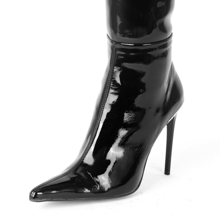 Cuissardes stiletto extra pointues (modèle 560) vinyle noir
