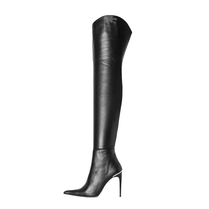 Cuissardes stiletto extra pointues (modèle 560) cuir noir