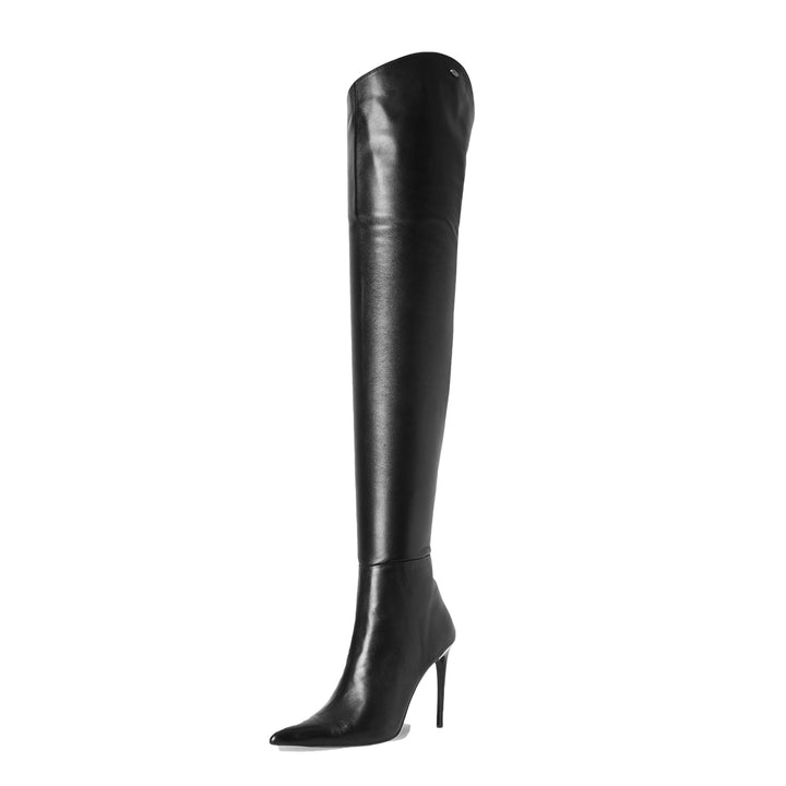 Cuissardes stiletto extra pointues (modèle 560) cuir noir