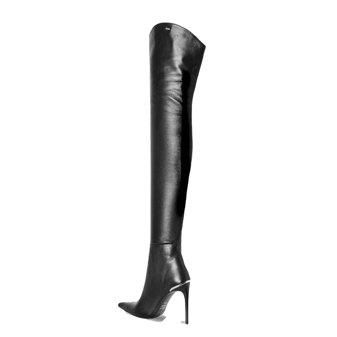 Cuissardes stiletto extra pointues (modèle 560) cuir noir