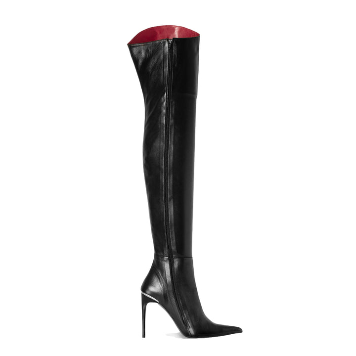 Cuissardes stiletto extra pointues (modèle 560) cuir noir