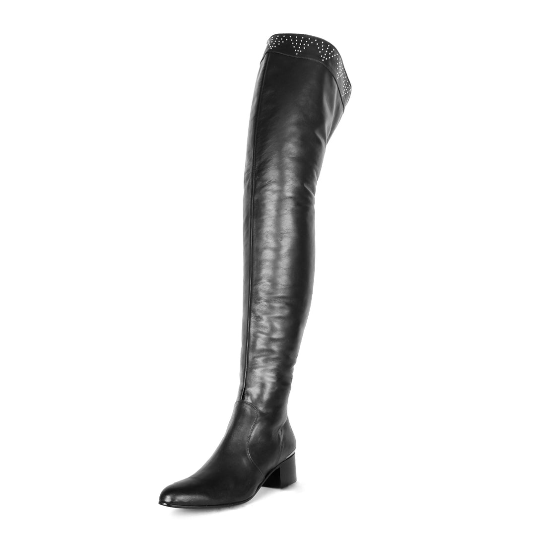 Cuissardes à rivets et talon bloc (modèle 590) cuir noir