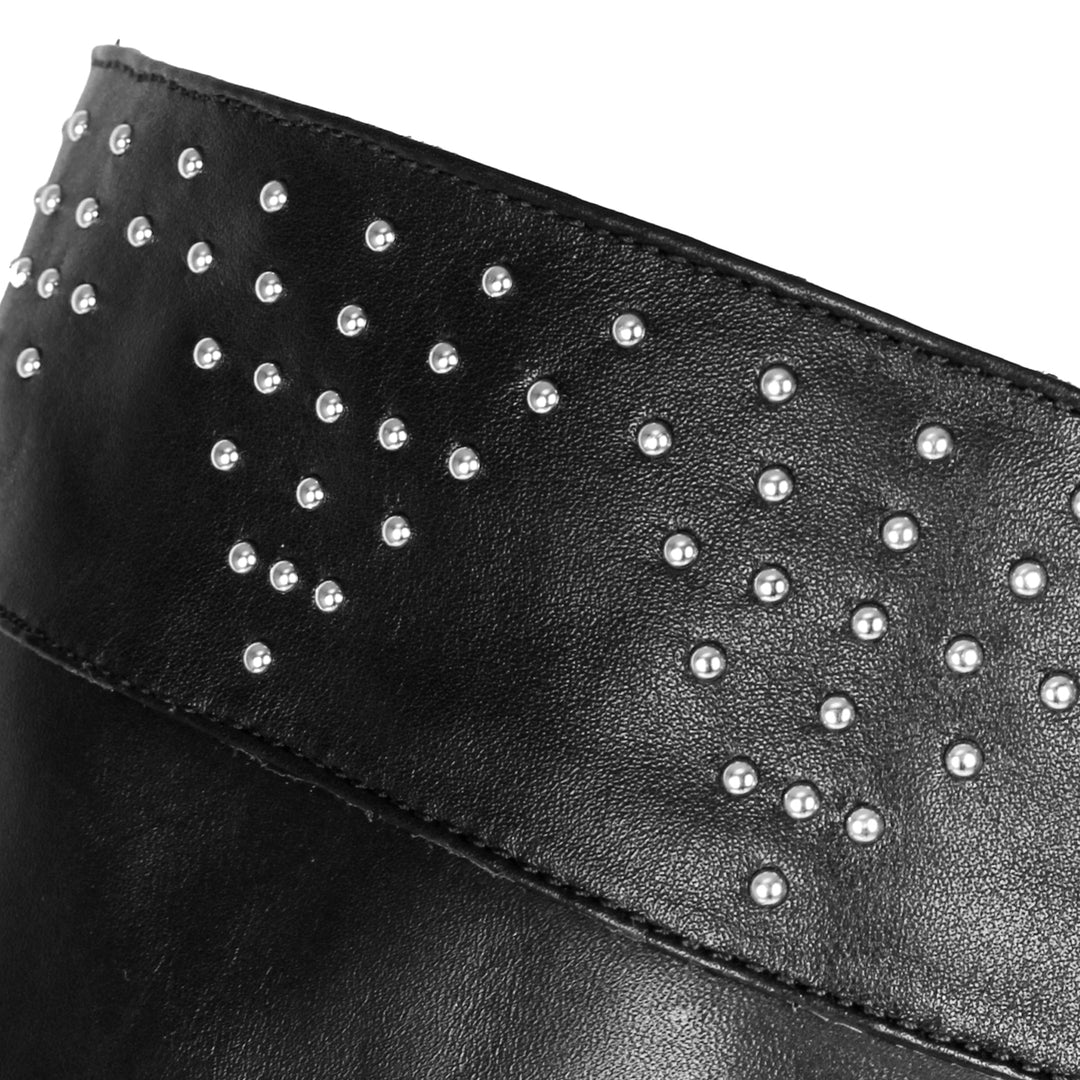 Cuissardes à rivets et talon bloc (modèle 590) cuir noir