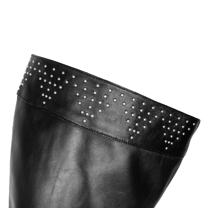 Cuissardes à rivets et talon bloc (modèle 590) cuir noir